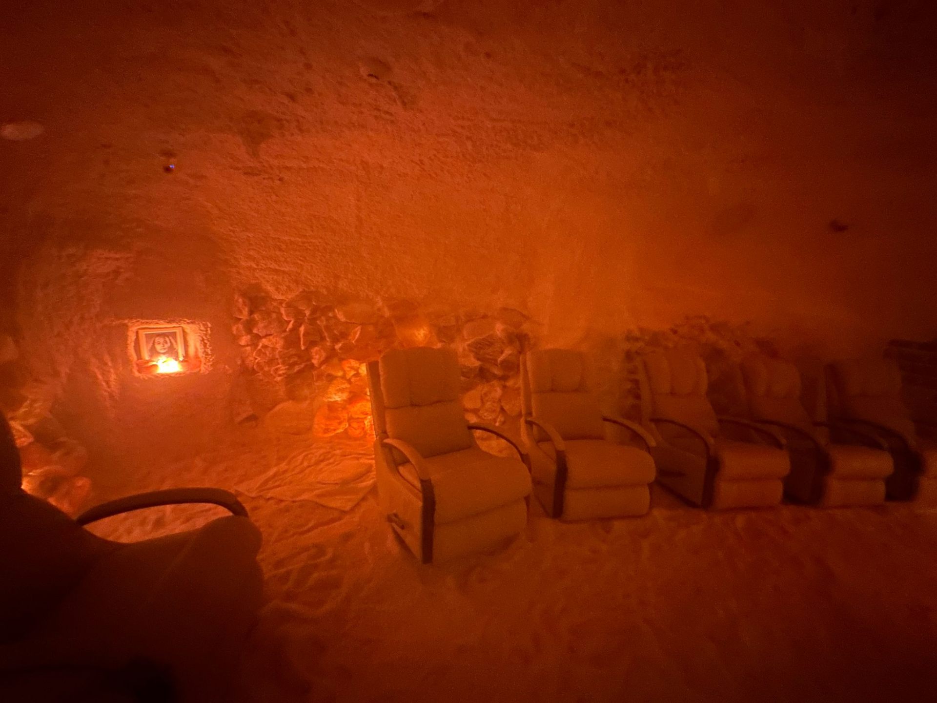 Himalayan salt cave with recliners